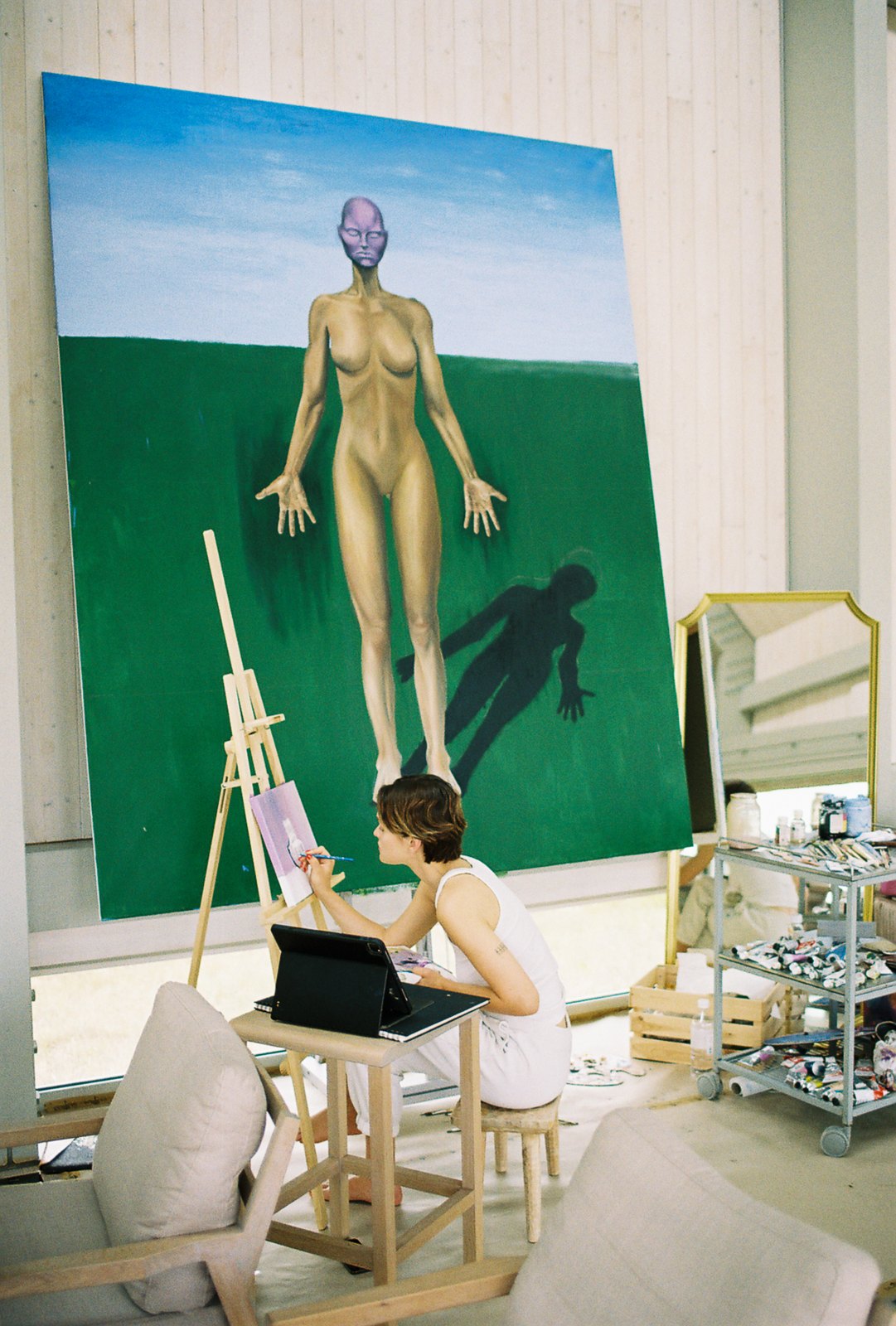 Katrina Bajoras painting in her studio