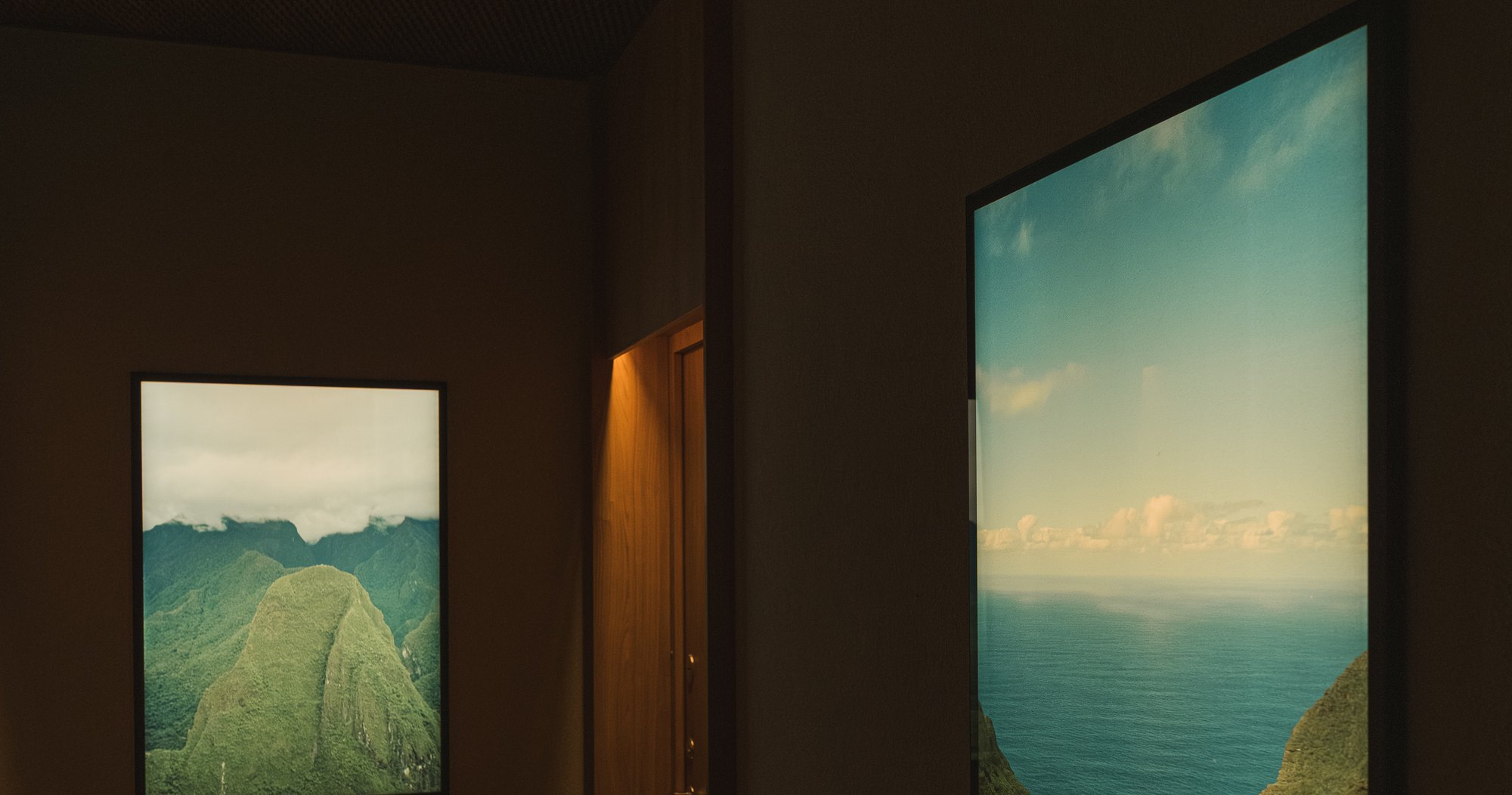 OURLUCI lightframes with Sciuka photographs, Loft Gallery corridor